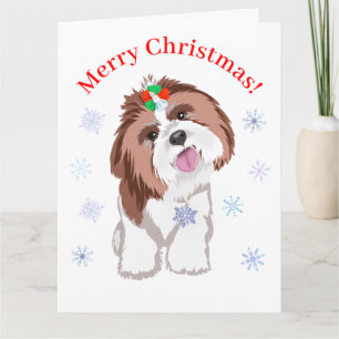 Cartão Feliz Natal Shih Tzu Com Floco de Neve Cachorro 