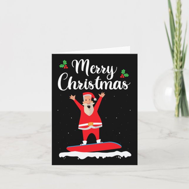 Cartão Feliz Natal Snowboard Papai Noel Boarder E (Frente)