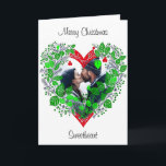 Cartão Feliz Natal Sweetheart | Foto de Natal do Coração<br><div class="desc">Cartão de Natal personalizado. Quadro floral verde,  vermelho e branco que você pode personalizar adicionando sua foto.</div>