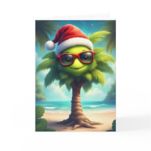 Feliz Natal Tropical - Papai noel Palm Tree Card