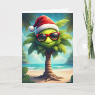 Cartão Feliz Natal Tropical - Papai noel Palm Tree Card