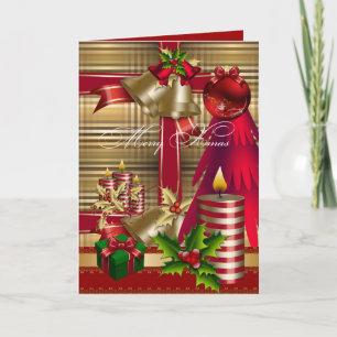 Cartão Feliz Natal Vermelho Verde Dourado