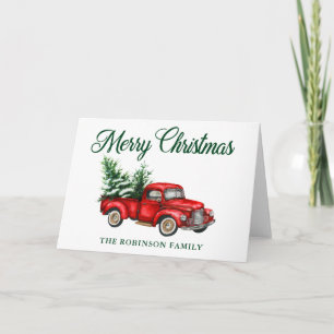 Cartão Feliz Natal Vintage Truck Dobrado