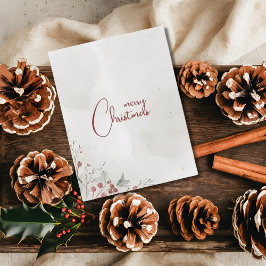 Cartão Feliz Natal Watercolor Berry Winter Non-Photo