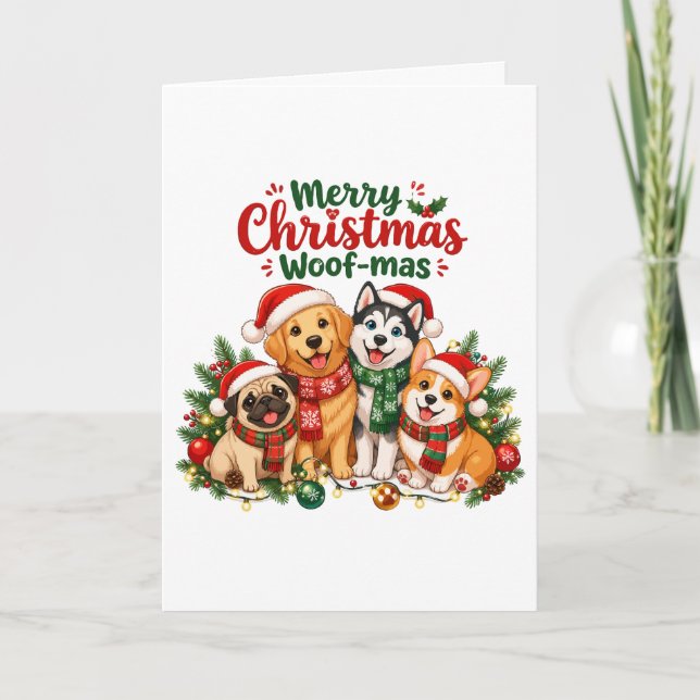 Cartão Feliz Natal Woof-mas Amantes de Cães (Frente)