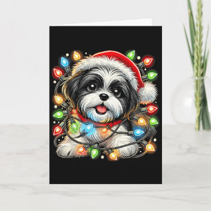 Cartão Feliz Natal Xmas Shih Tzu Papai Noel Cachorro Home