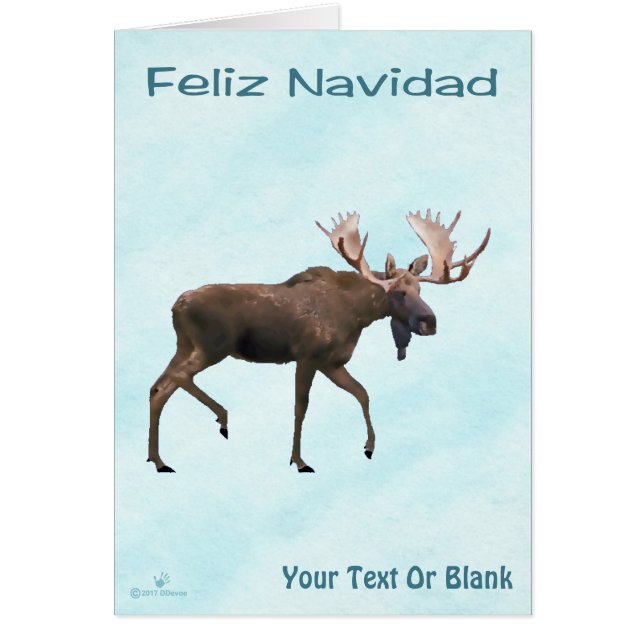Cartão Feliz Navidad - Alce Macho Na Neve (Frente)