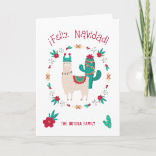 Cartão Feliz Navidad Bright e Festivo Llama Natal