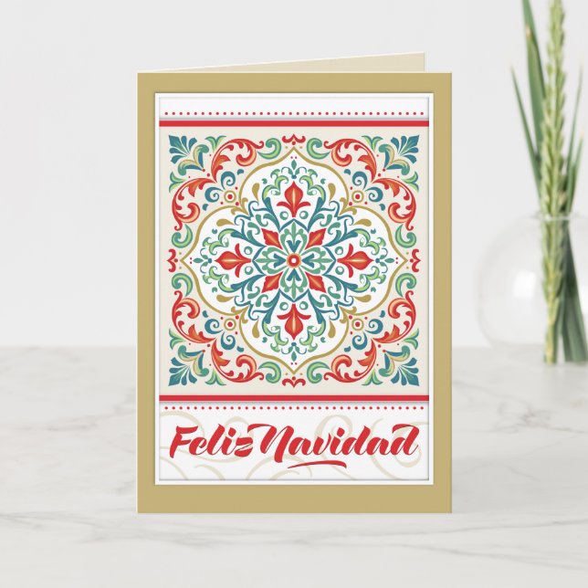 Cartão Feliz Navidad México Azulejo de Feliz Natal Espanh (Frente)
