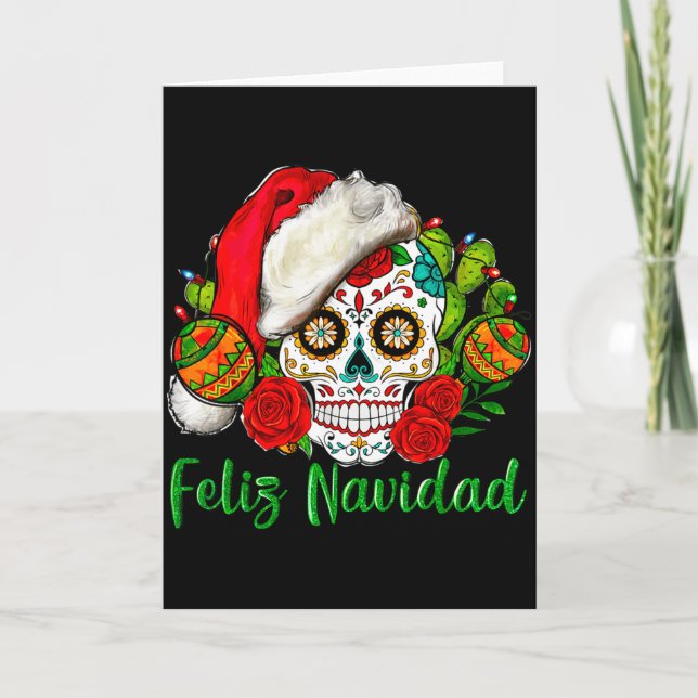 Cartão Feliz Navidad Sugar Skull Mexican Christmas  (Frente)