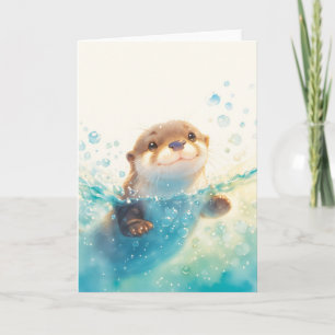 Cartão Feliz Otter em uma Terra Maravilha Aquática