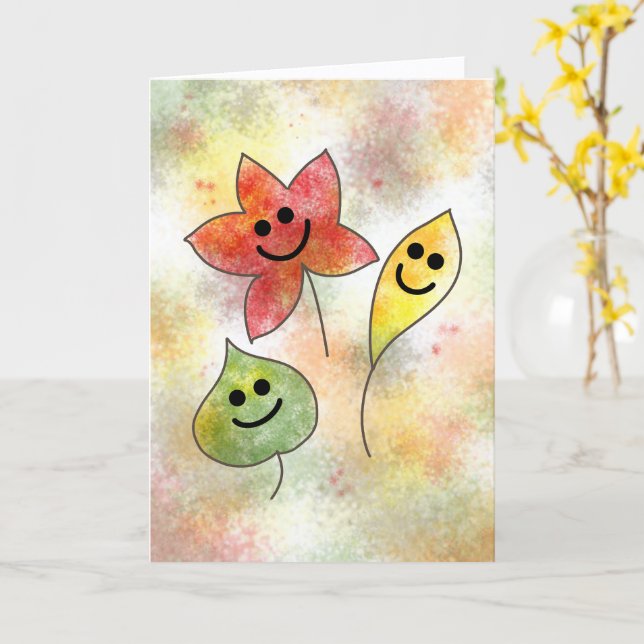 Cartão Feliz Outono com Folhas de Outono Sorrident (Flor Amarela)