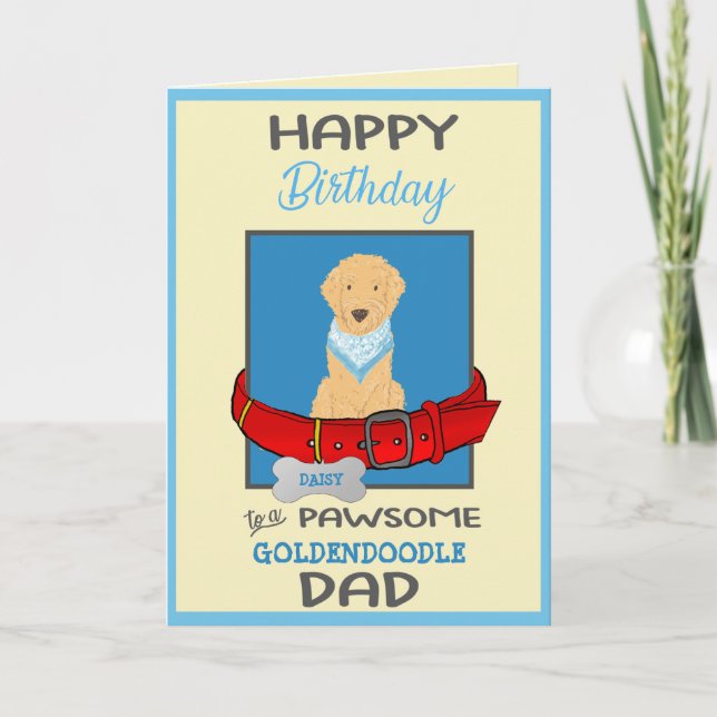 Cartão Feliz Pai de Aniversário do Cão de Goldendoodle (Frente)