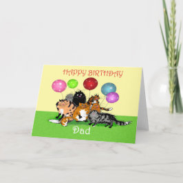 Cartão Feliz pai de aniversário, gatos e balões.
