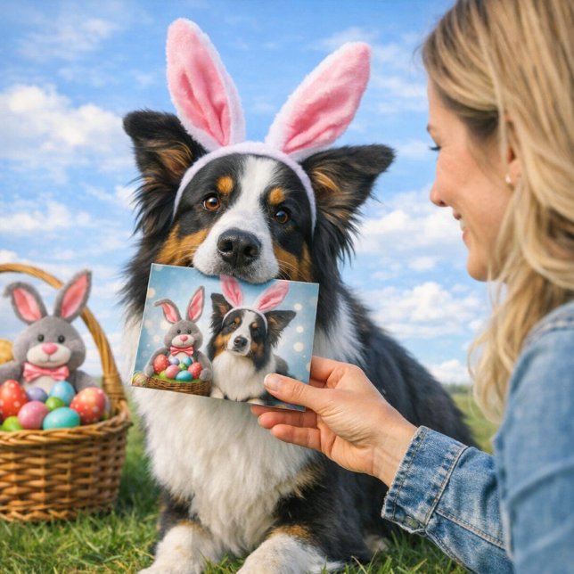 Cartão Feliz Páscoa Cachorro Fofo Saudação de Feriado  (When your dog delivers the card himself, Easter gets a whole lot sweeter—Border Collie approved)
