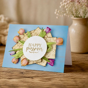 Cartão Feliz Páscoa com Tulipas e Matzo Moderno