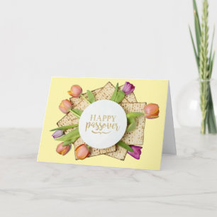 Cartão Feliz Páscoa com Tulipas & Matzo Moderno