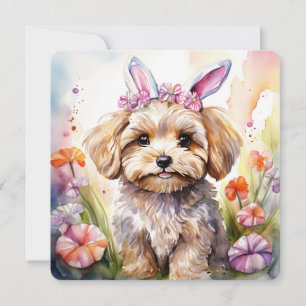 Cartão Feliz Páscoa Cute Maltipoo Aquarela Cachorr