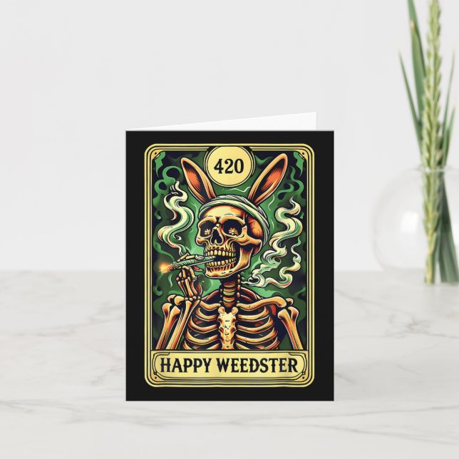 Cartão Feliz Páscoa de Weedster Skeleton Tabagismo Tarot (Frente)