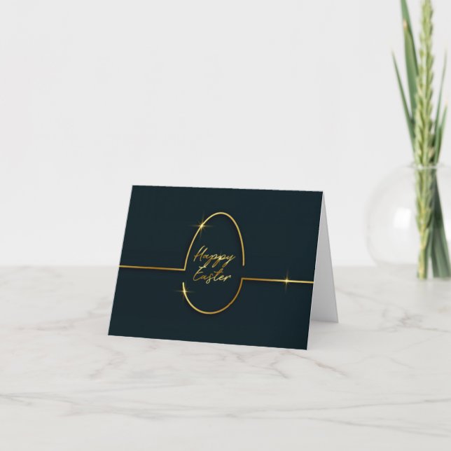 Cartão Feliz Páscoa elegante linha dourada (Frente)
