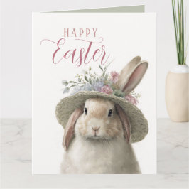 Cartão Feliz Páscoa Foto Fofo Coelhozinho Floral Coelhinh