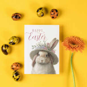 Cartão Feliz Páscoa Foto Fofo Coelhozinho Floral Coelhinh
