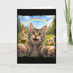 Cartão Feliz Páscoa Gato Engraçado Selfie Com Coelho De P