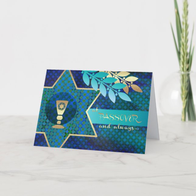 Cartão Feliz Passover. Estrela da Copa David e Kiddush (Frente)