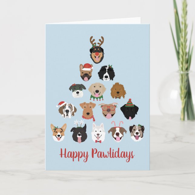 Cartão Feliz Pawlidays Árvore de Natal de Cachorro (Frente)