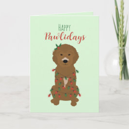 Cartão Feliz Pawlidays Luzes de Natal Goldendoodle