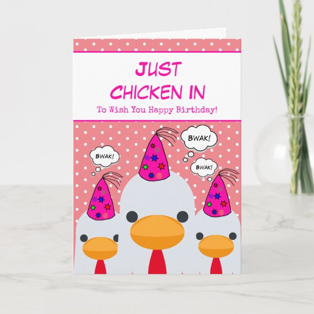 Cartão Feliz Pêssego Engraçado Chicken No Feliz Aniversár (Frente)