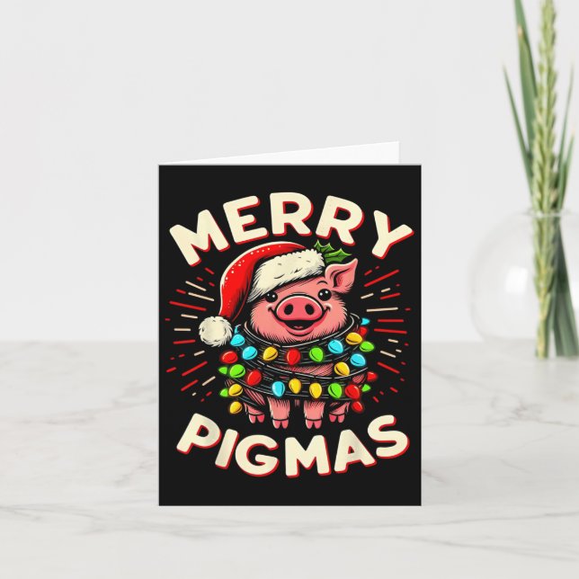 Cartão Feliz Pigmas Papais noeis de Natal Pig Xmas Luzes  (Frente)
