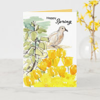Feliz Primavera Pombo Árvore Amarelo Flores Silves