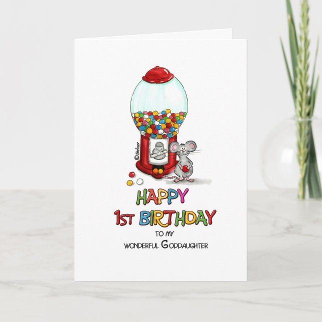 Cartão Feliz primeiro aniversario a Godchild (Frente)