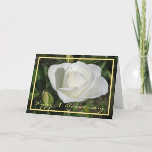 Cartão Feliz Primeiro Aniversário Branca Rosa Elegante C