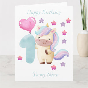 Cartão Feliz primeiro aniversário para a minha sobrinha"