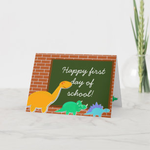 Cartão Feliz primeiro dia de animação escolar Dinossauros