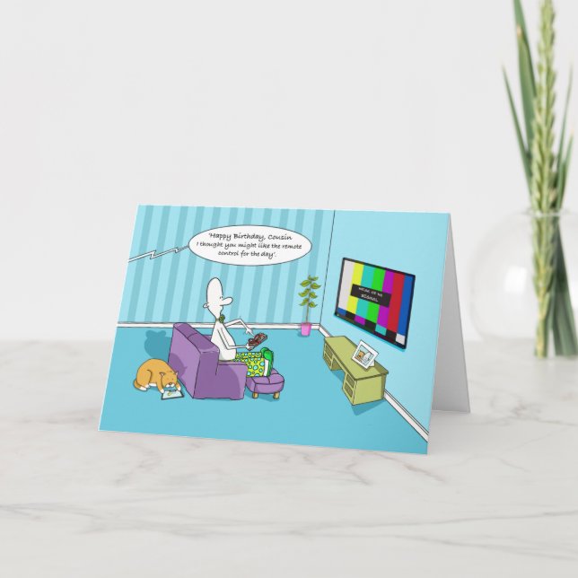 Cartão Feliz Primo de Aniversário Engraçado Com Controle  (Frente)