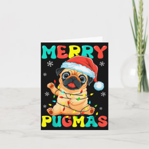 Cartão Feliz Pugmas Pug Natal Papai Noel Pug Xmas Luzes D