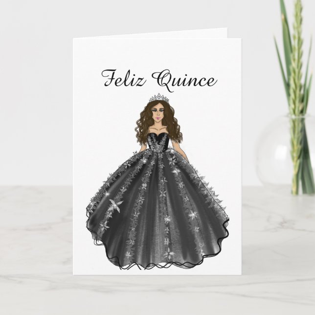 Cartão Feliz Quince Black Quinceañera Birthday Card  (Frente)