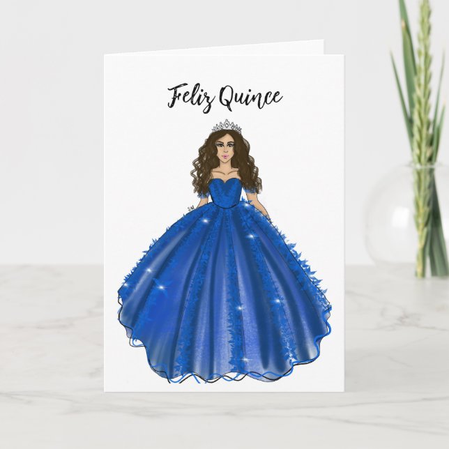Cartão Feliz Quince - Dark Blue Quinceañera Birthday  (Frente)