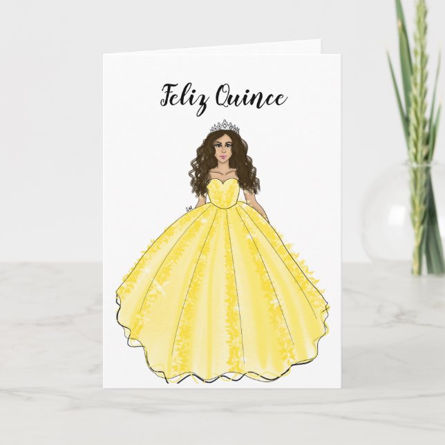 Cartão Feliz Quince - Yellow Quinceañera Birthday Card  (Frente)