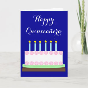 Cartão Feliz Quinceañera:  Branco Azul-escuro