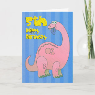 Cartão Feliz Quinto Aniversário, Dinossauro Rosa