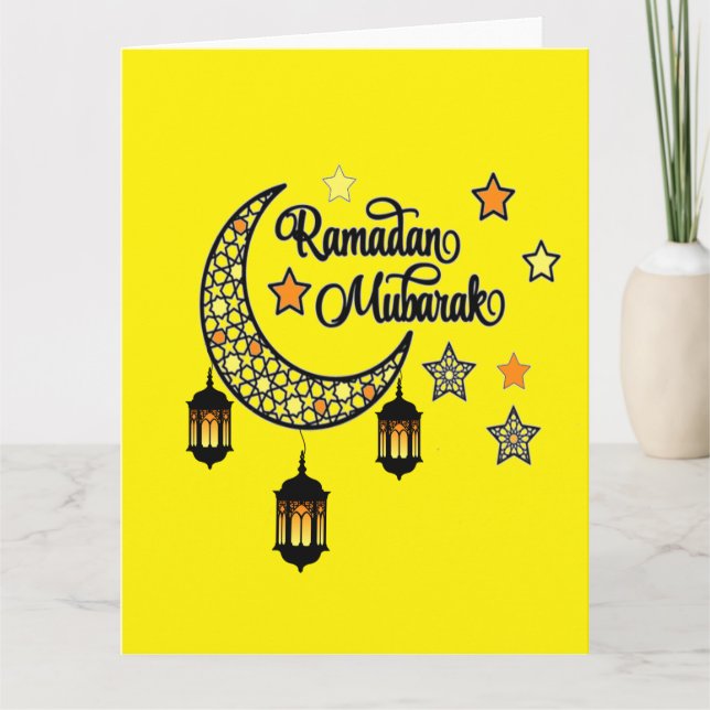 Cartão Feliz Ramadan Mubarak Kareem Lanterna crescente  (Frente)
