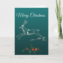 Cartão Feliz Reindeer de Natal e Mistletoe