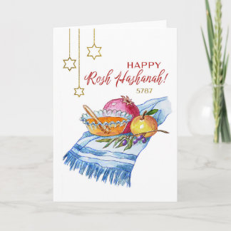 Cartão Feliz Rosh Hashaná em Aquarela