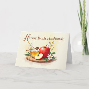 Cartão Feliz Rosh Hashanah Apple e Mel com Flores