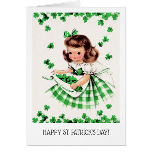 Cartão Feliz Rua, Dia de Patrick. Little Irish Girl Card