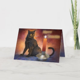 Cartão Feliz Samhain Kitten e Candle.